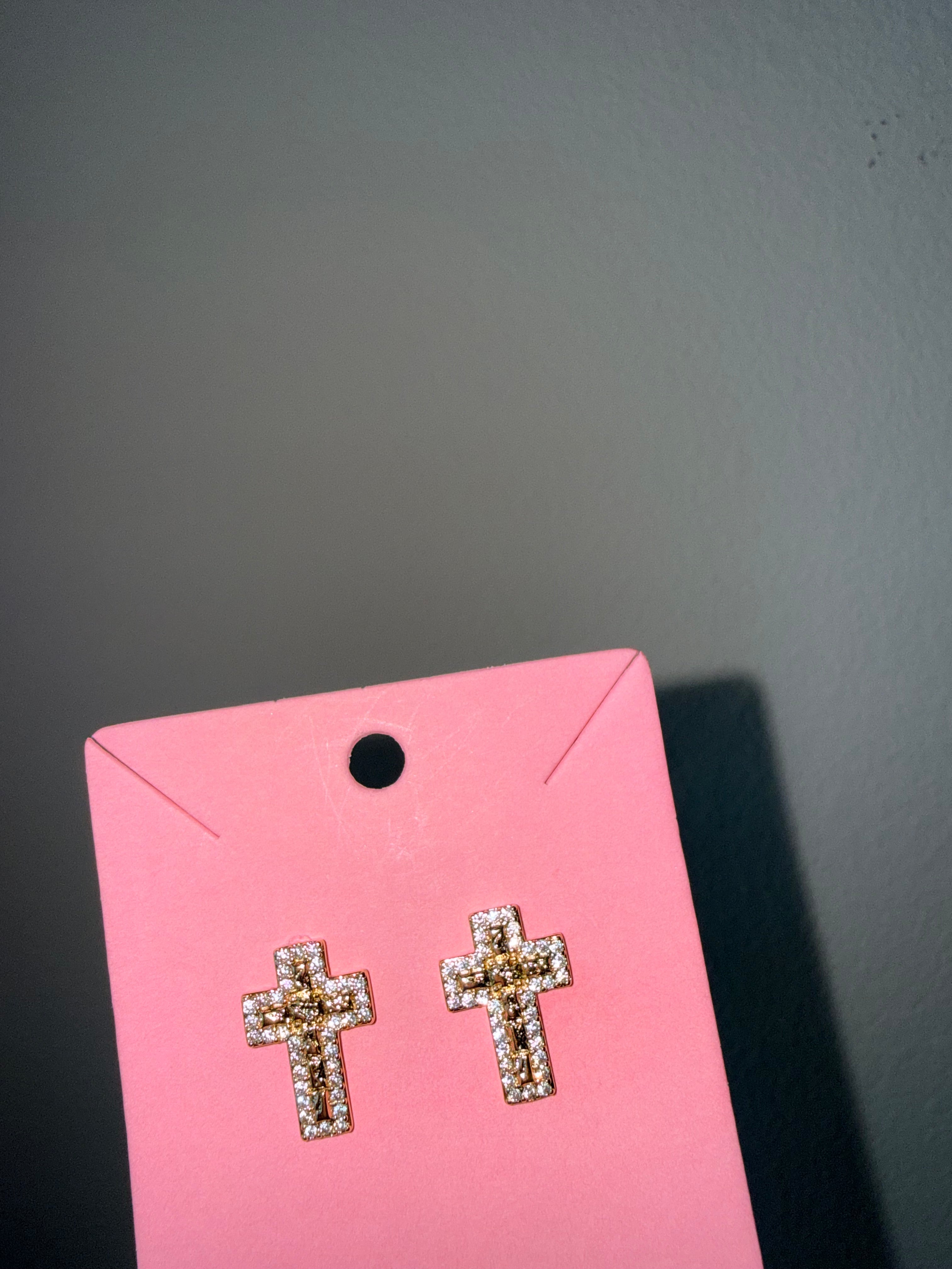 ICED CROSS EARRINGS